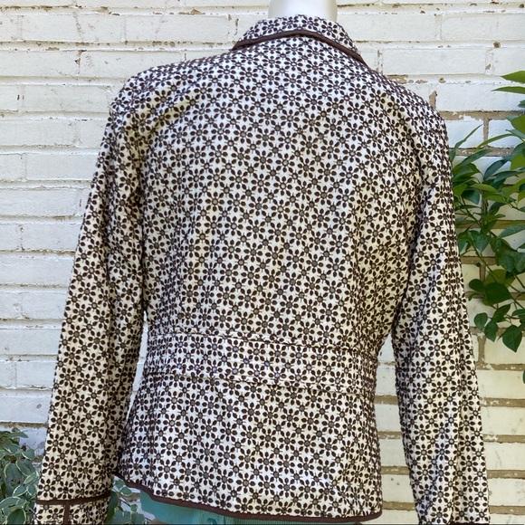 Kenar Embroidered Eyelet Brown & Cream Tailored Blazer Jacket sz 12 - Picture 3 of 12